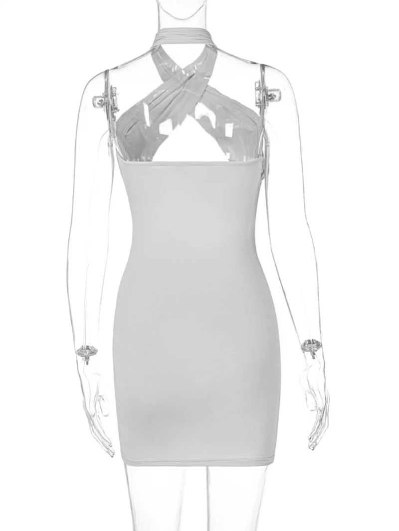 Sexy Cross Bandage Wrap Chest Front Hollow Out Slim Bodycon Dress Women Sleeveless Backless Mini Dress Club Party Vestidos