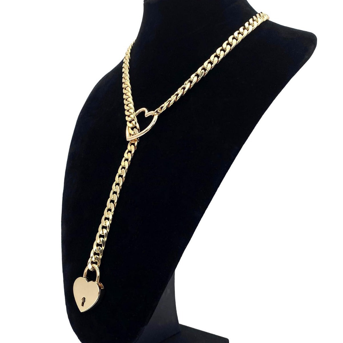 Fashion Jewelry New Slip Chain Necklace Heart O-Ring Rock Cuban Long Necklace Adjustable Heart Shaped Lock Core with Key