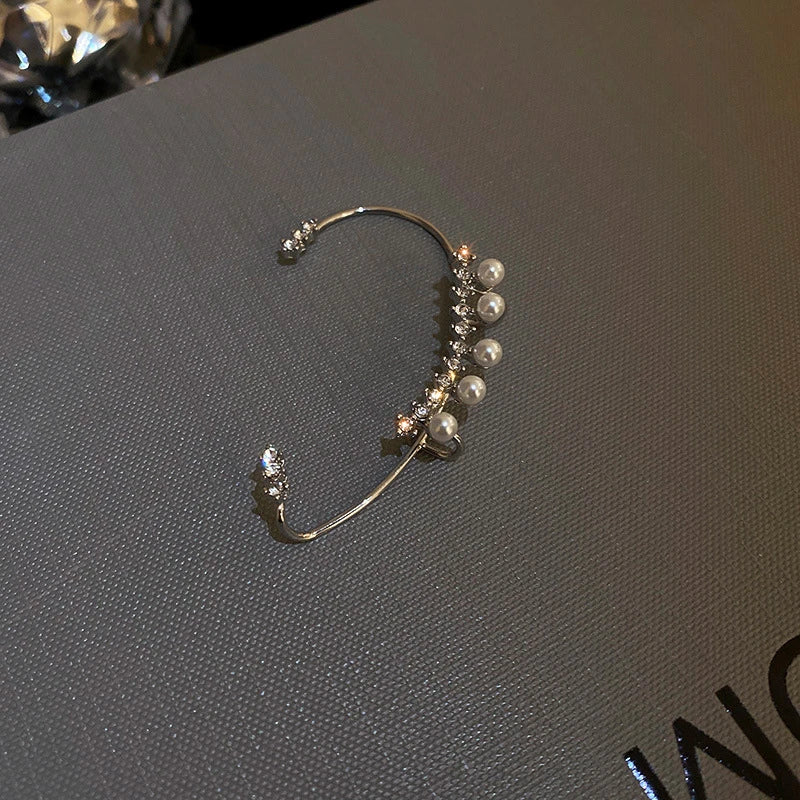 Fashion Shiny Zircon Pearl Ear Clip Ear Cuff for Women Silver Color Metal No Piercing Fake Cartilage Earrings Wedding Jewelry