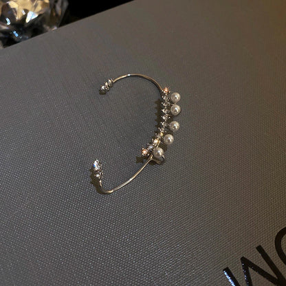 Fashion Shiny Zircon Pearl Ear Clip Ear Cuff for Women Silver Color Metal No Piercing Fake Cartilage Earrings Wedding Jewelry