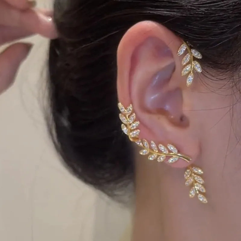 Fashion Shiny Zircon Pearl Ear Clip Ear Cuff for Women Silver Color Metal No Piercing Fake Cartilage Earrings Wedding Jewelry