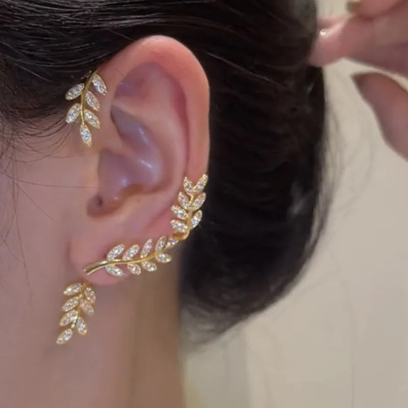 Fashion Shiny Zircon Pearl Ear Clip Ear Cuff for Women Silver Color Metal No Piercing Fake Cartilage Earrings Wedding Jewelry