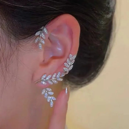 Fashion Shiny Zircon Pearl Ear Clip Ear Cuff for Women Silver Color Metal No Piercing Fake Cartilage Earrings Wedding Jewelry