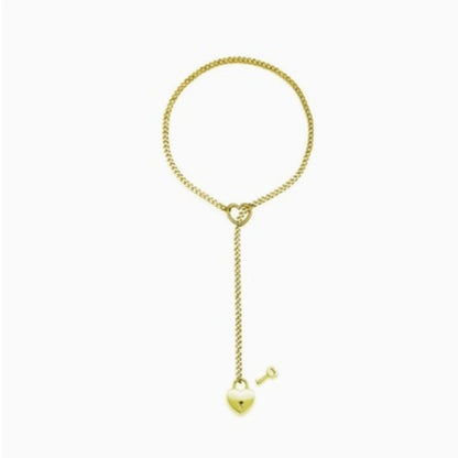 Fashion Jewelry New Slip Chain Necklace Heart O-Ring Rock Cuban Long Necklace Adjustable Heart Shaped Lock Core with Key