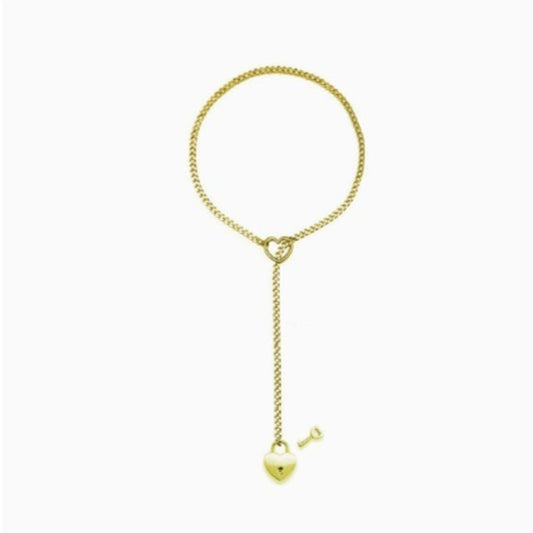 Fashion Jewelry New Slip Chain Necklace Heart O-Ring Rock Cuban Long Necklace Adjustable Heart Shaped Lock Core with Key