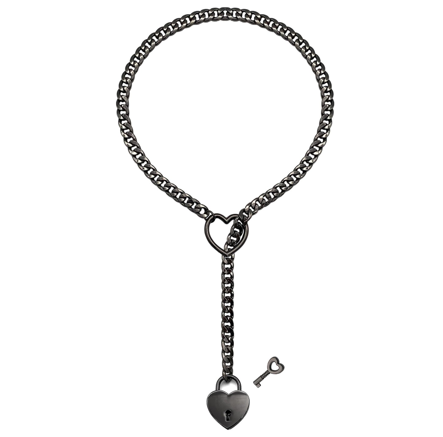 Fashion Jewelry New Slip Chain Necklace Heart O-Ring Rock Cuban Long Necklace Adjustable Heart Shaped Lock Core with Key