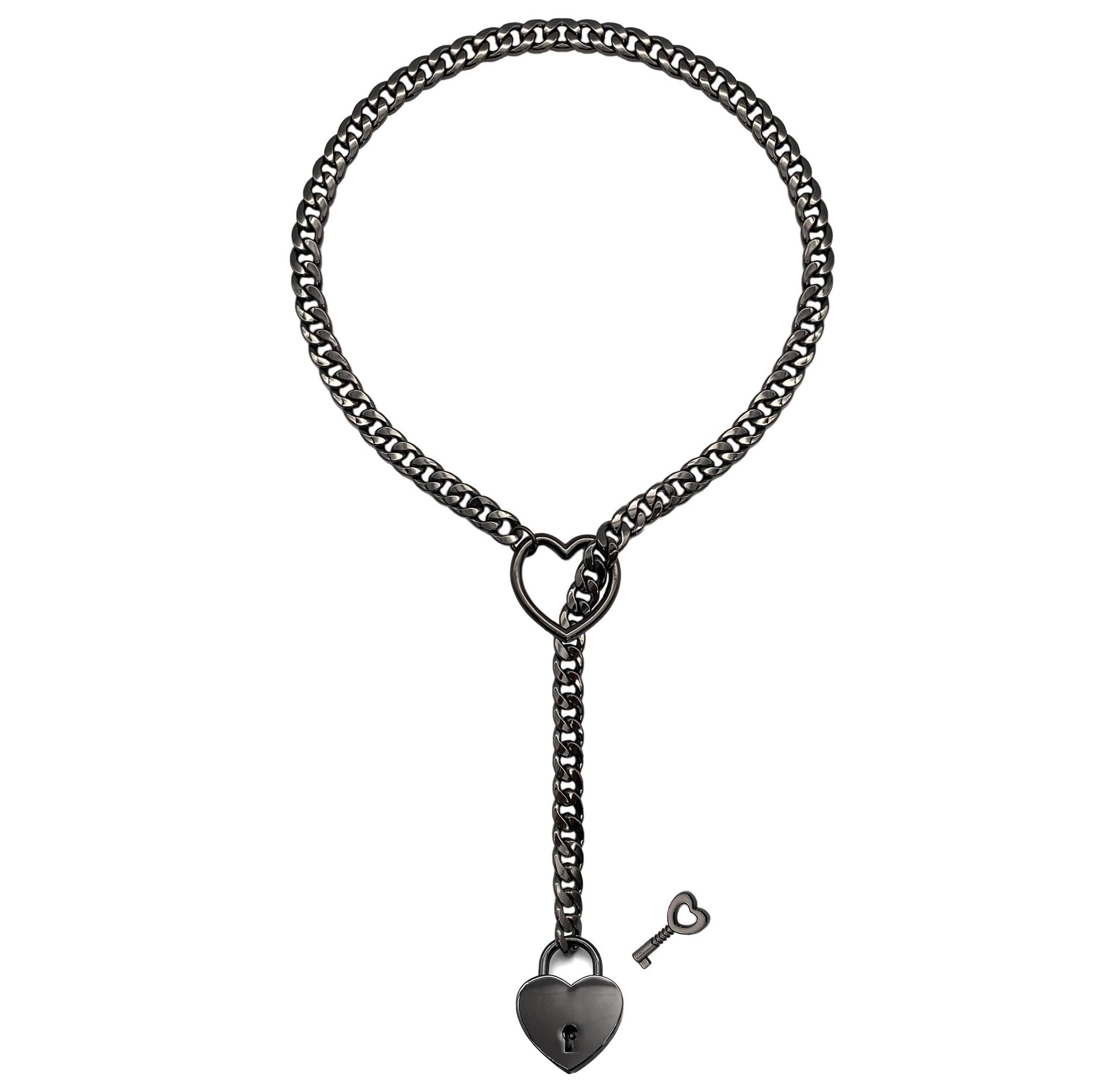 Fashion Jewelry New Slip Chain Necklace Heart O-Ring Rock Cuban Long Necklace Adjustable Heart Shaped Lock Core with Key