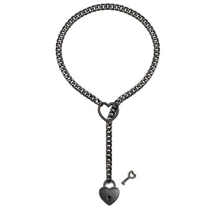Fashion Jewelry New Slip Chain Necklace Heart O-Ring Rock Cuban Long Necklace Adjustable Heart Shaped Lock Core with Key