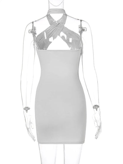 Sexy Cross Bandage Wrap Chest Front Hollow Out Slim Bodycon Dress Women Sleeveless Backless Mini Dress Club Party Vestidos