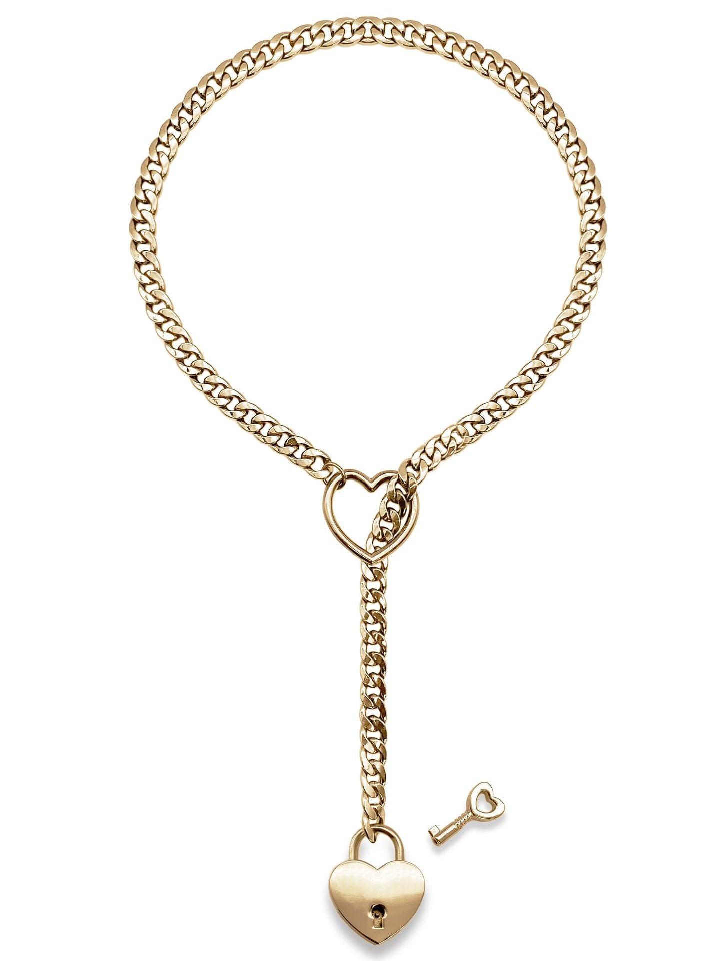 Fashion Jewelry New Slip Chain Necklace Heart O-Ring Rock Cuban Long Necklace Adjustable Heart Shaped Lock Core with Key