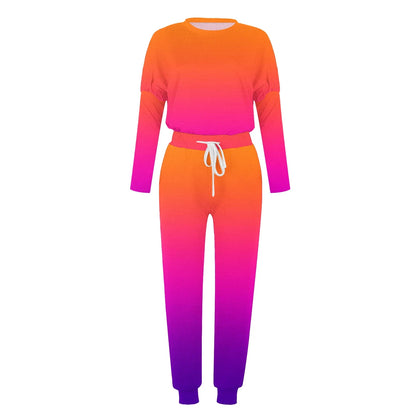Womens Two Piece Outfits Casual Tracksuits Tie Dye Summer Lounge Sets Sweatsuits with Sweatpants Loungewear Long Sleeve Gradient Printed 2 Pieces Jogger Sets