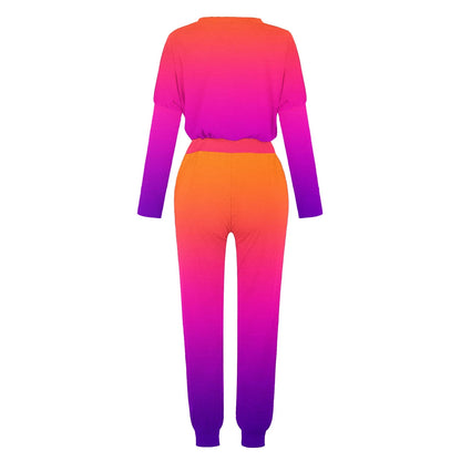 Womens Two Piece Outfits Casual Tracksuits Tie Dye Summer Lounge Sets Sweatsuits with Sweatpants Loungewear Long Sleeve Gradient Printed 2 Pieces Jogger Sets