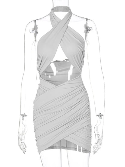 Sexy Cross Bandage Wrap Chest Front Hollow Out Slim Bodycon Dress Women Sleeveless Backless Mini Dress Club Party Vestidos