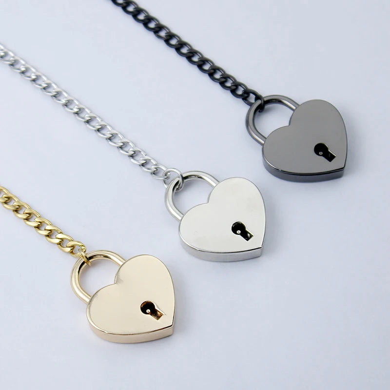 Fashion Jewelry New Slip Chain Necklace Heart O-Ring Rock Cuban Long Necklace Adjustable Heart Shaped Lock Core with Key