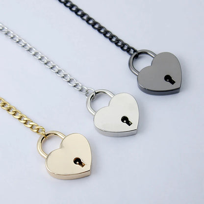Fashion Jewelry New Slip Chain Necklace Heart O-Ring Rock Cuban Long Necklace Adjustable Heart Shaped Lock Core with Key