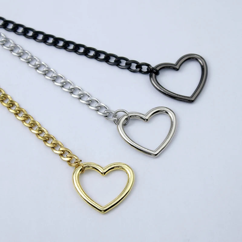 Fashion Jewelry New Slip Chain Necklace Heart O-Ring Rock Cuban Long Necklace Adjustable Heart Shaped Lock Core with Key